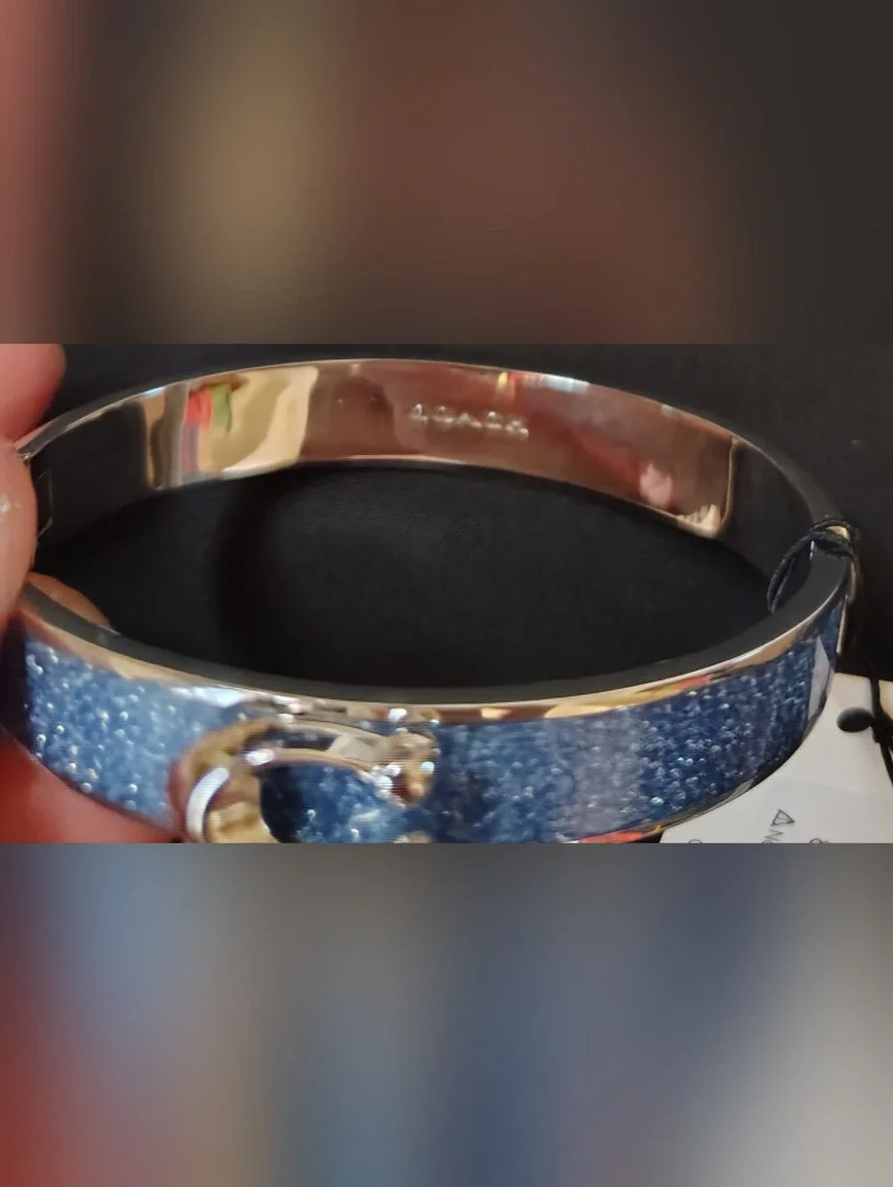 Coach Blue Glitter Bangle Bracelet with Silver Accents
